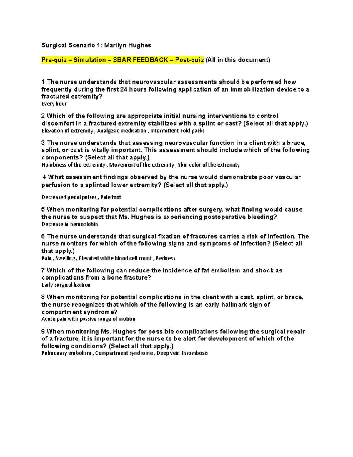 Marilyn Hughes Surgical Scenario 1 vsim - Surgical Scenario 1: Marilyn ...