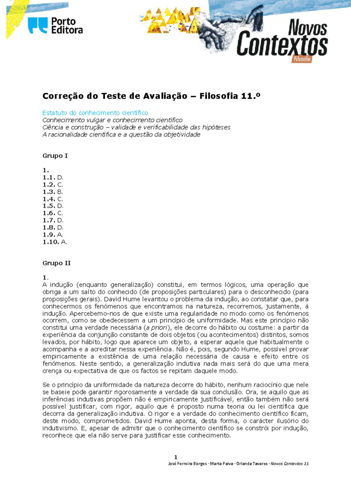 Correção Teste Filosofia 11 Estatuto Do Conhecimento Científico - 1 ...