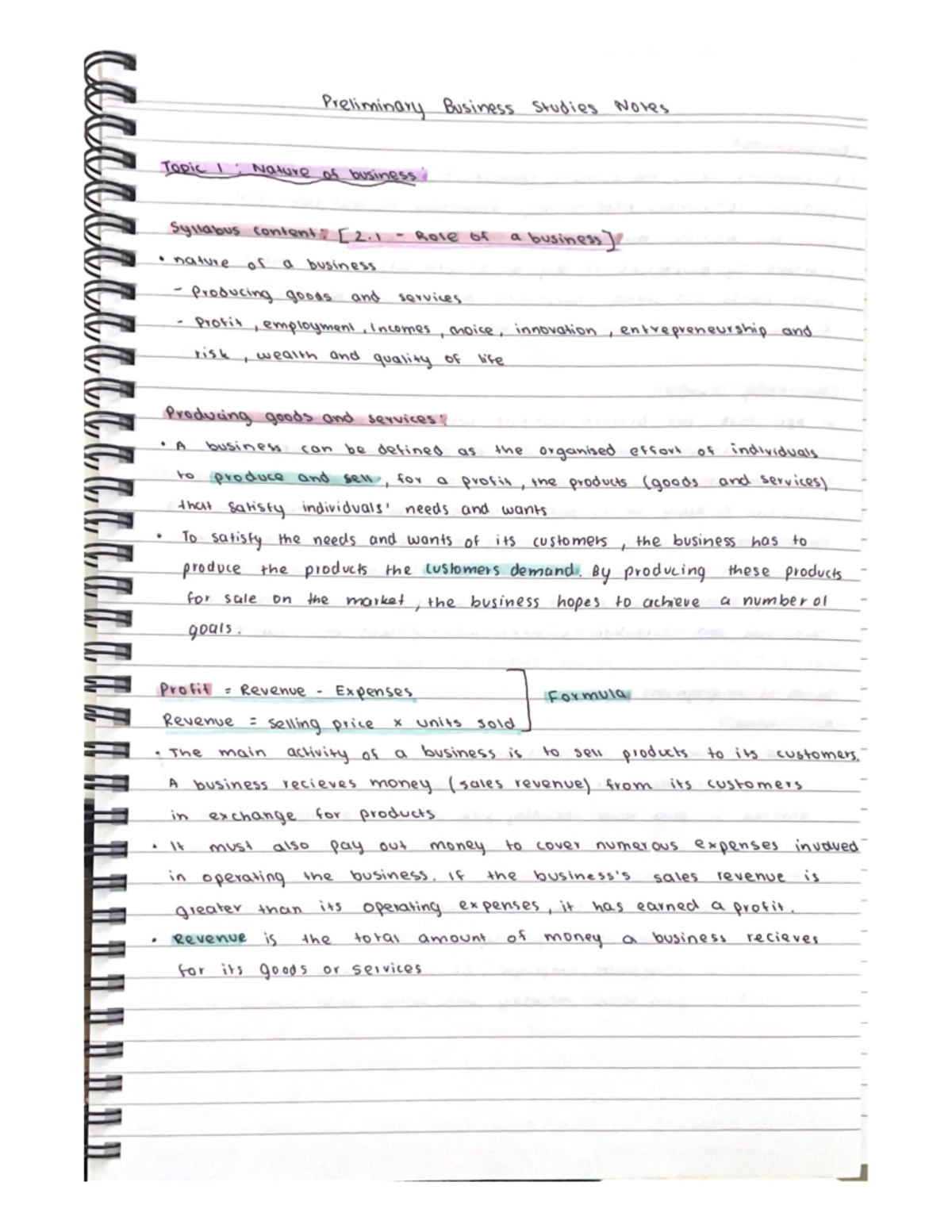 Year 11 business notes mod 1 - Preliminary Business Studies Notes Topic ...
