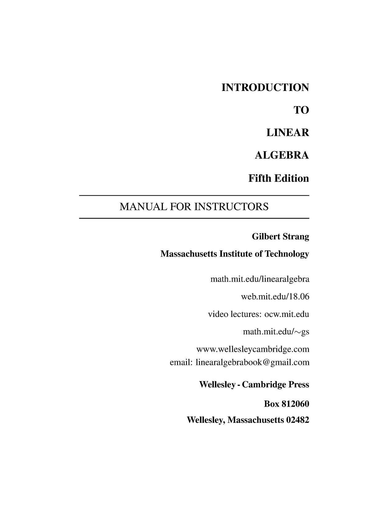 introduction to linear algebra 5th edition solution manual pdf