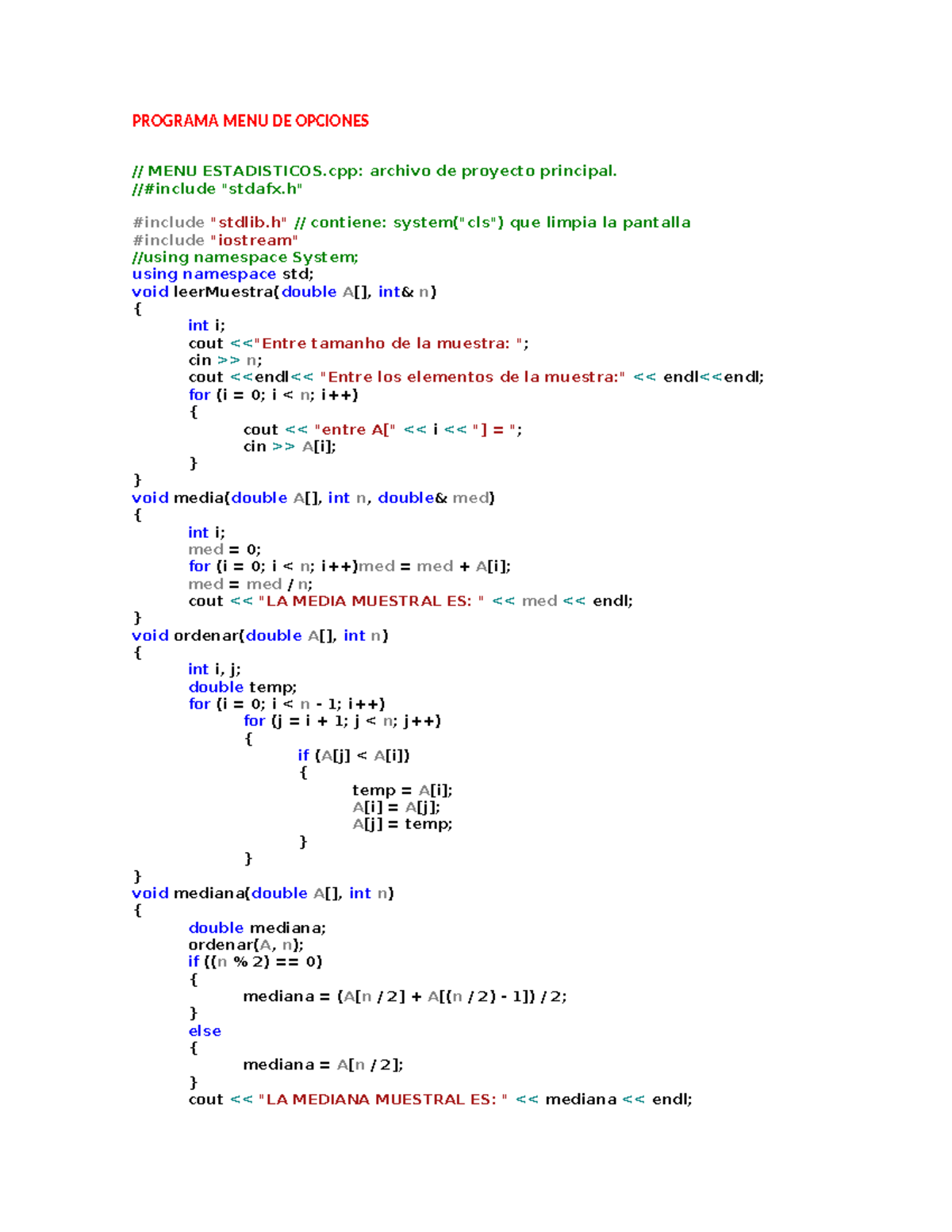 Programa MENU DE Opciones - PROGRAMA MENU DE OPCIONES // MENU ...