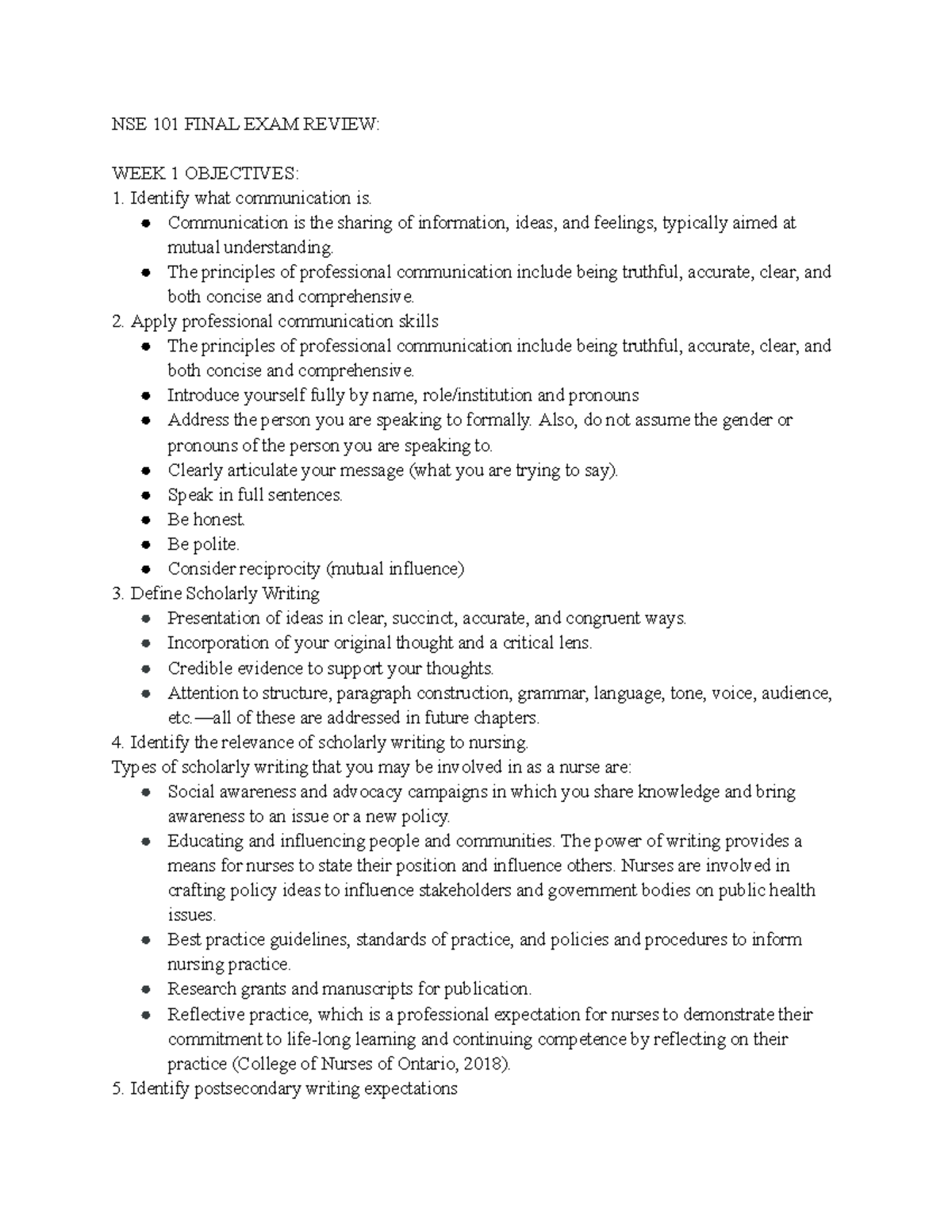 NSE 101 Final EXAM Review - NSE 101 FINAL EXAM REVIEW: WEEK 1 ...