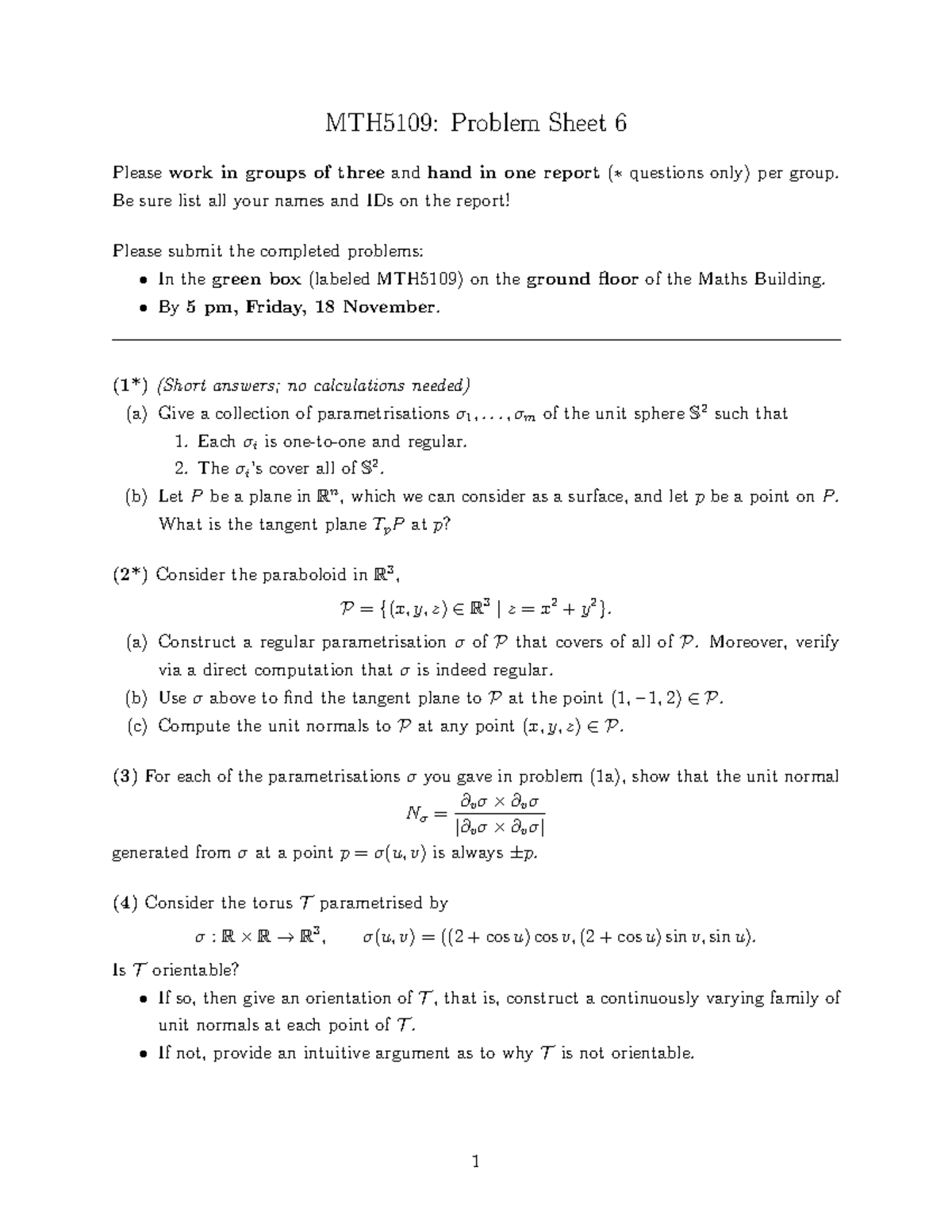 MTH5109 2016-2017 Problem Sheet 6 - MTH5109: Problem Sheet 6 Pleasework ...