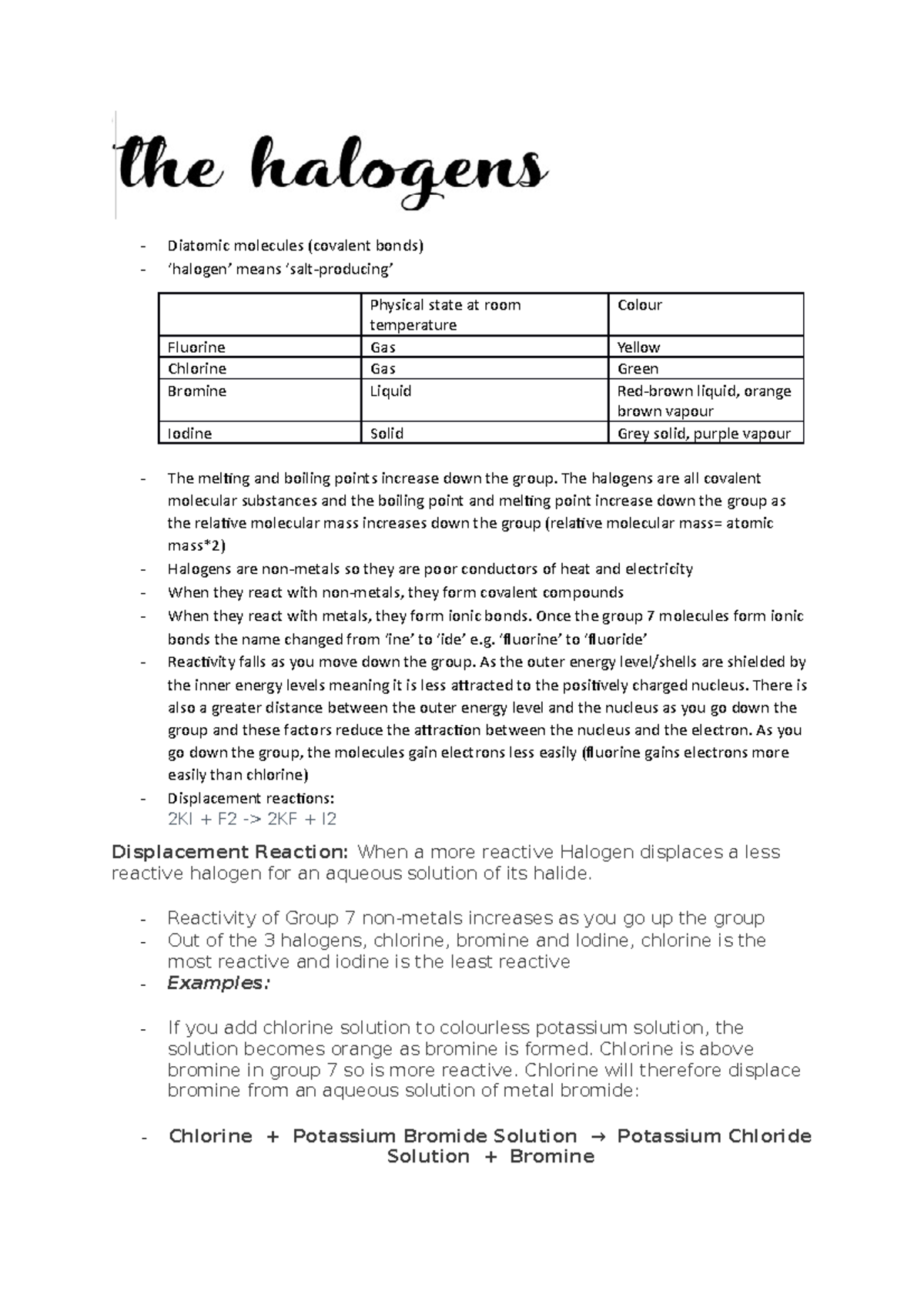 The-halogens-notes - gen chem 1 - Diatomic molecules (covalent bonds ...