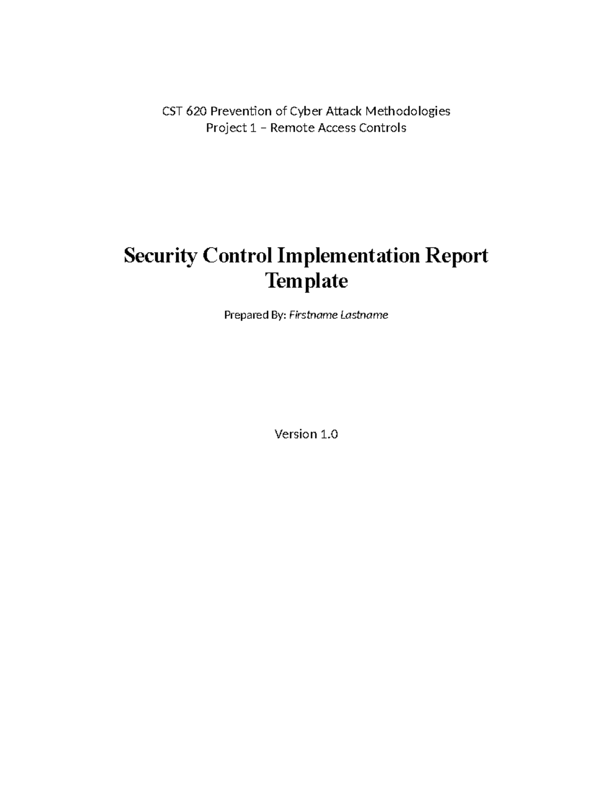 Cst 620 Project 1 Security Control Implementation - Cst 620 - Cst 620 