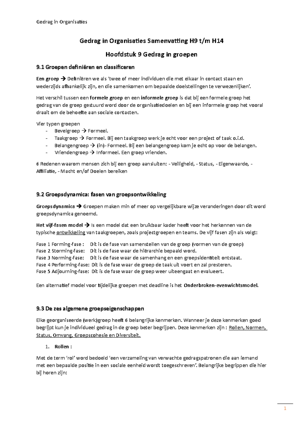 Gedrag In Organisaties Samevatting H9 Tm H14 - Gedrag In Organisaties ...