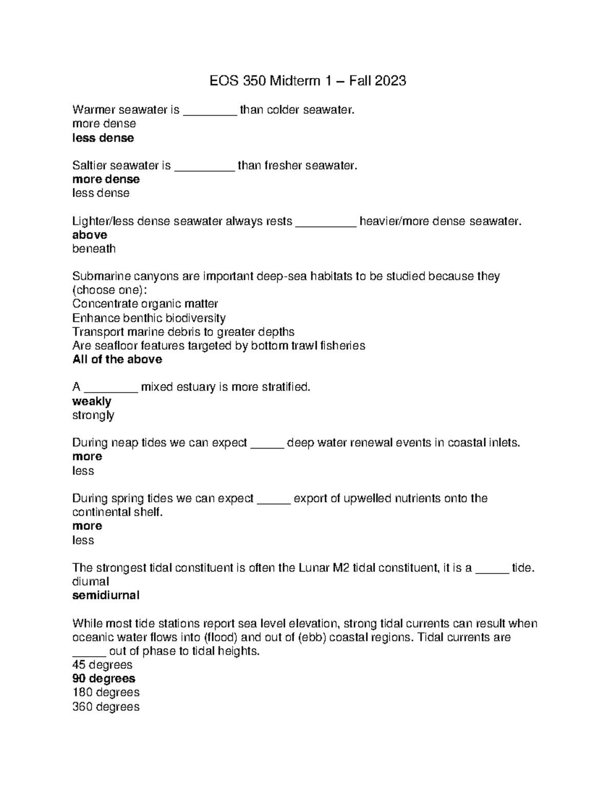 EOS 350 Midterm 1 Fall 2023 - EOS 350 Midterm 1 – Fall 2023 Warmer ...