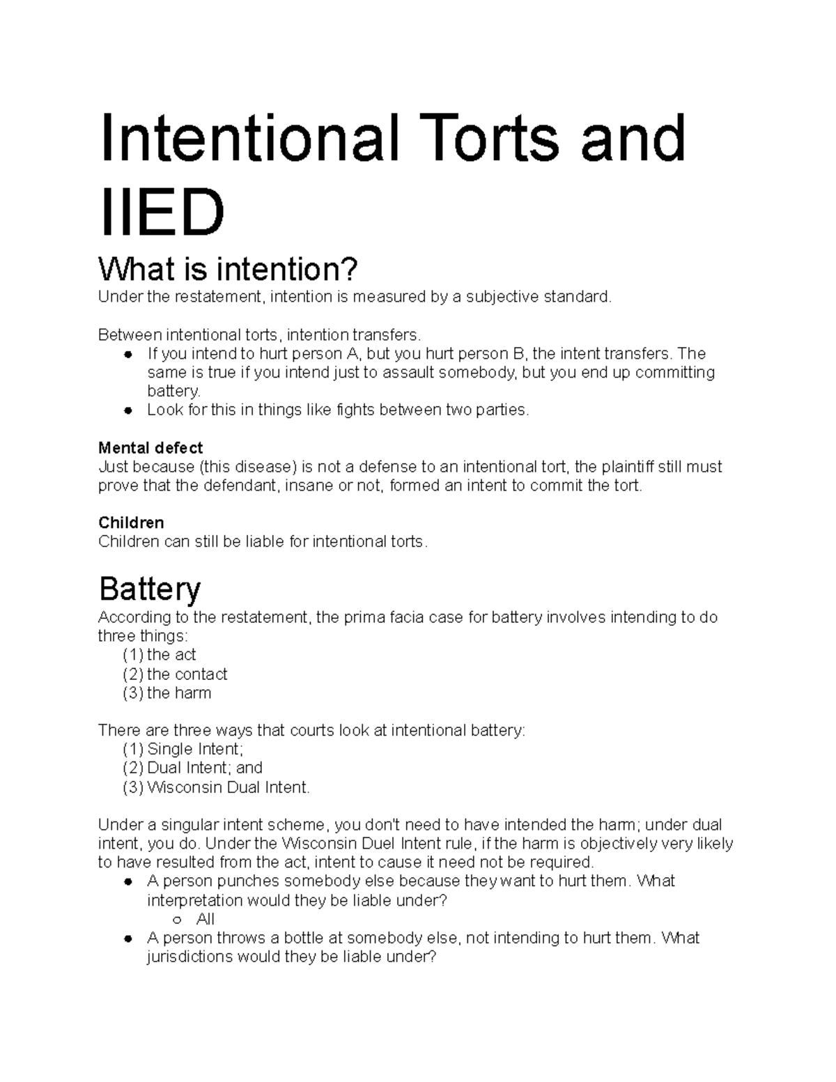 Intentional and NIED - Intentional Torts and IIED What is intention ...
