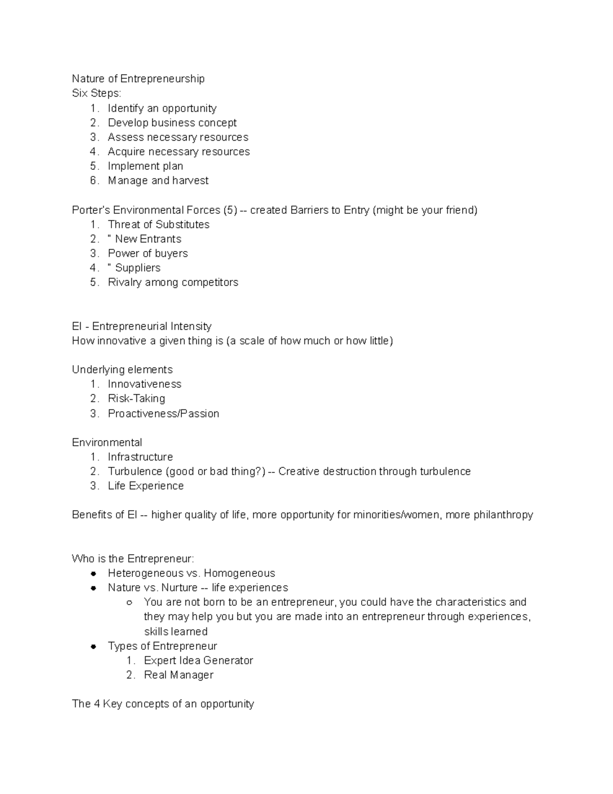 EEE Midterm Review - Nature of Entrepreneurship Six Steps: 1. Identify ...