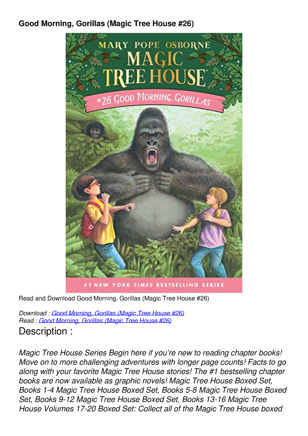 [PDF READ ONLINE] Good Morning, Gorillas (Magic Tree House #26) - Good ...