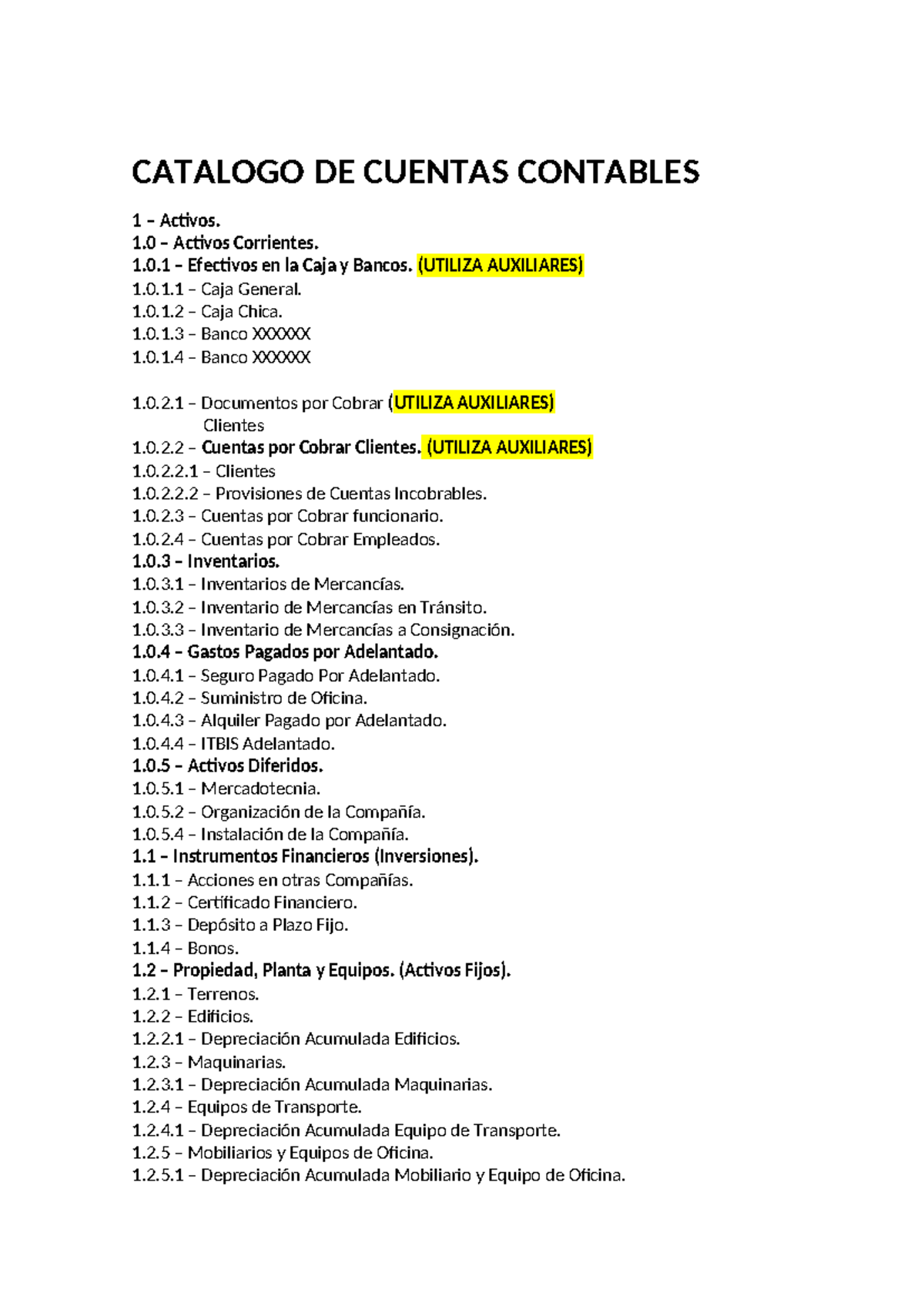 Catalogo DE Cuentas Contables - CATALOGO DE CUENTAS CONTABLES 1 ...