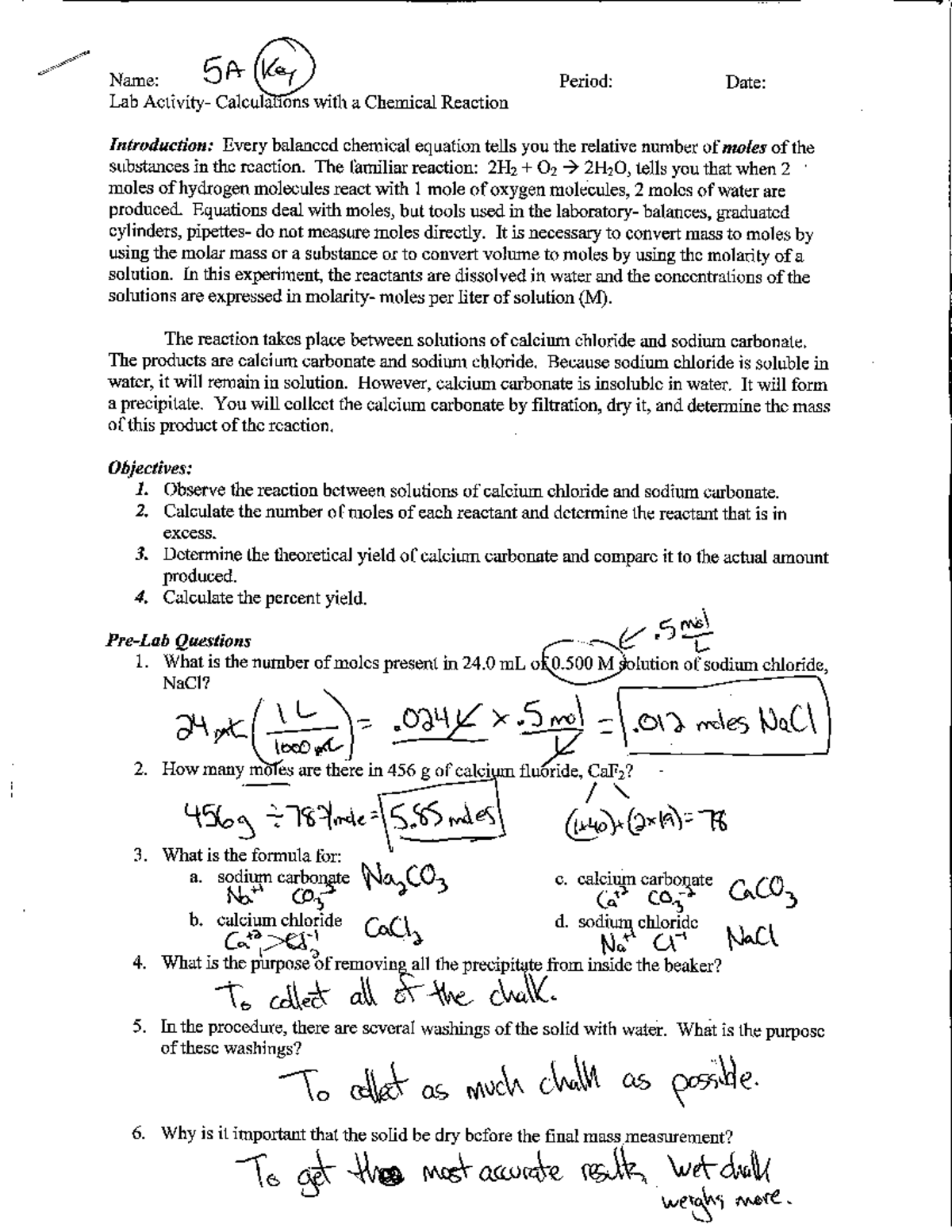 Chalk lab key - answer key - CCHE 111 - Studocu