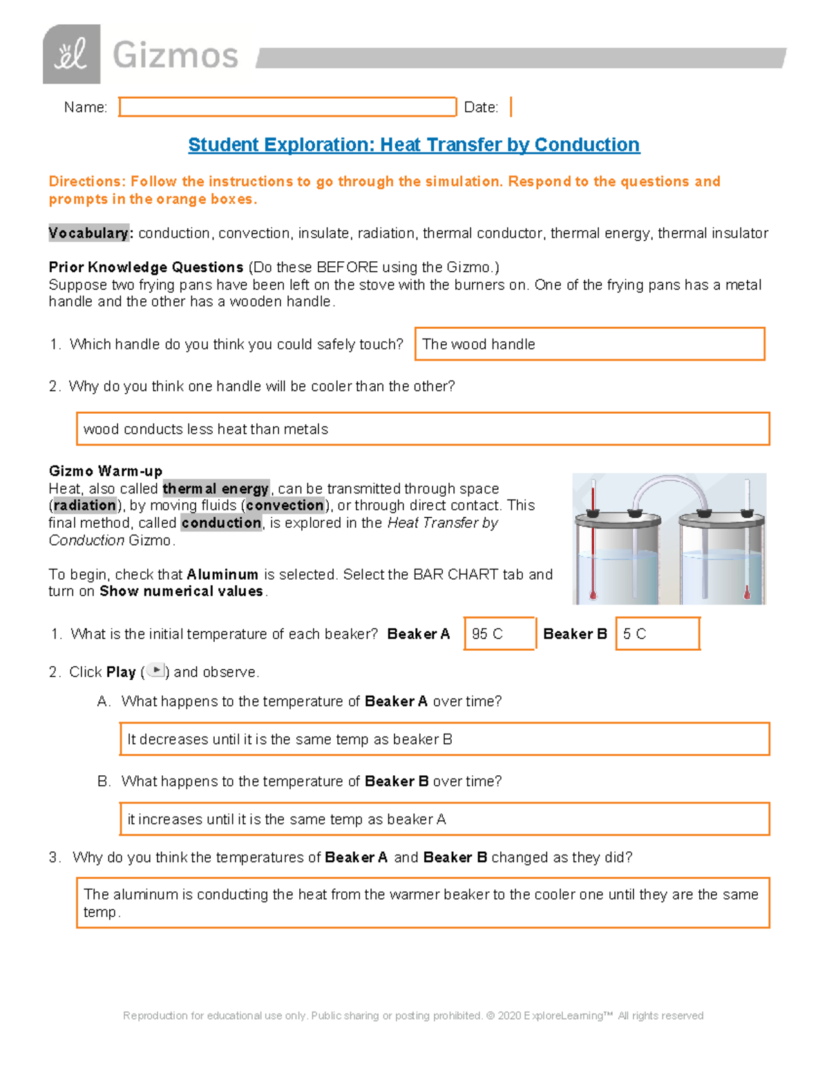 Copy of Heat Transfer Conduction SE - Name: Date: Student Exploration ...