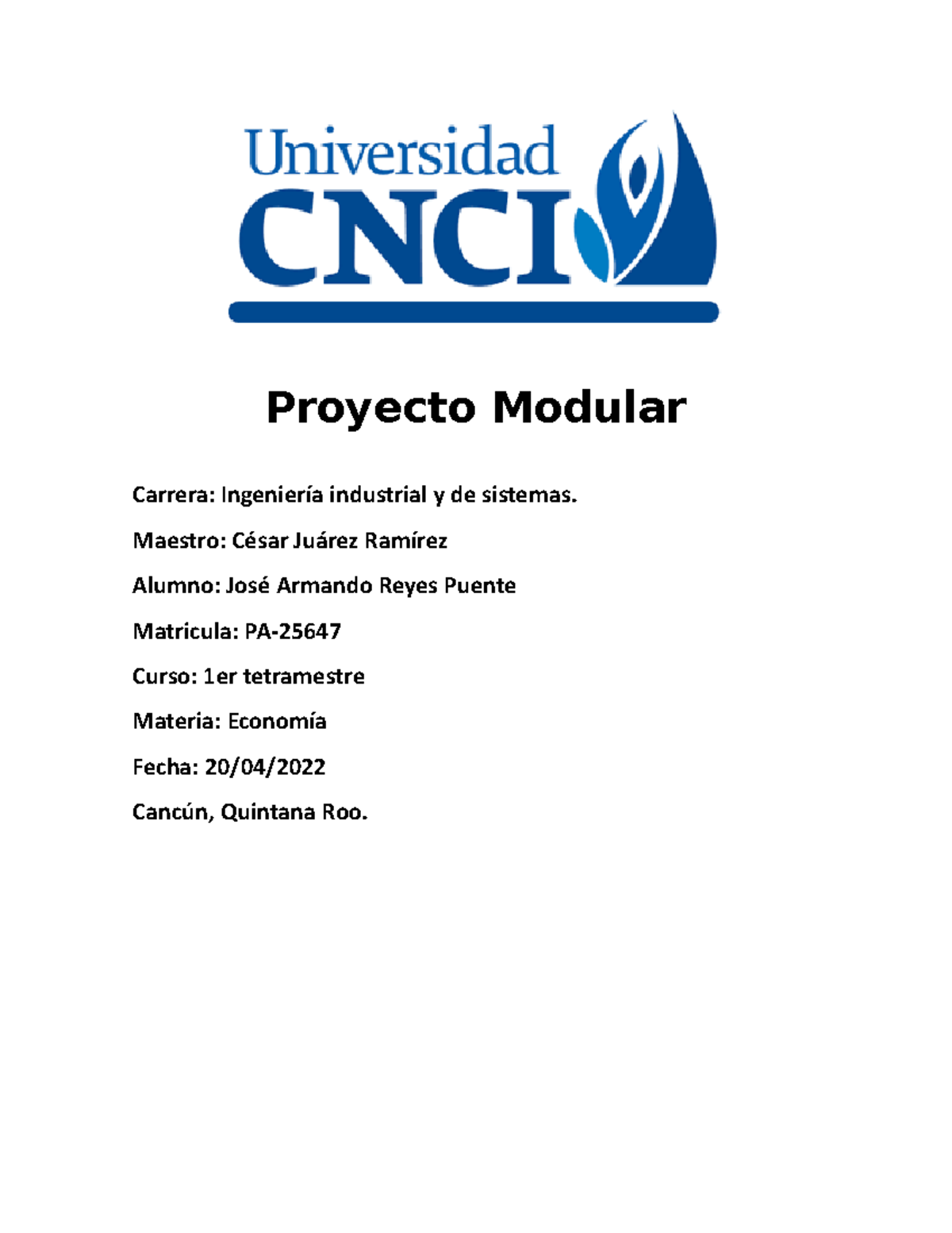 Proyecto Modular Economia - Proyecto Modular Carrera: Ingeniería ...