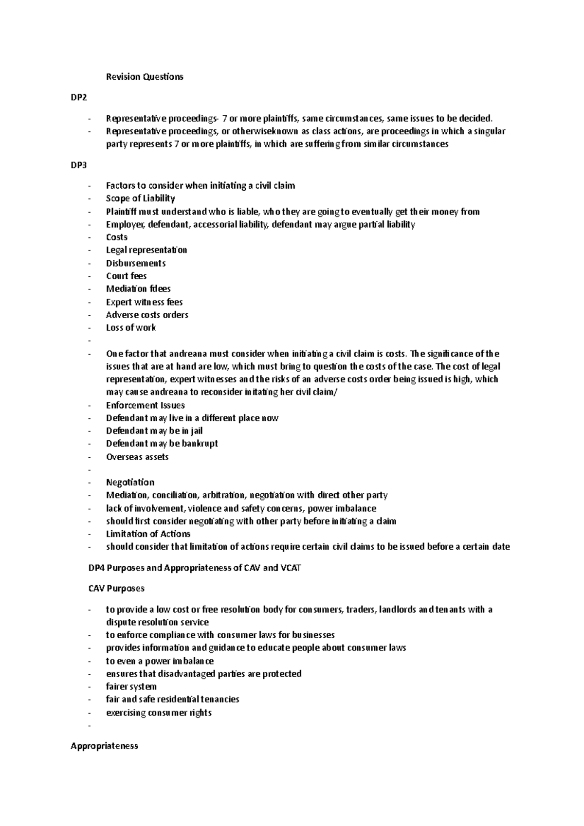 FULL Civil Justice System Revision - Revision Questions DP ...