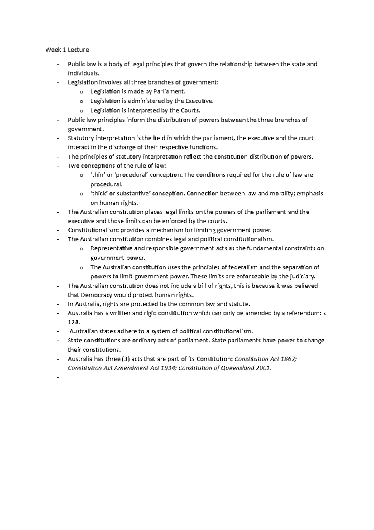Week 1 Lecture - Week 1 Lecture Public law is a body of legal ...
