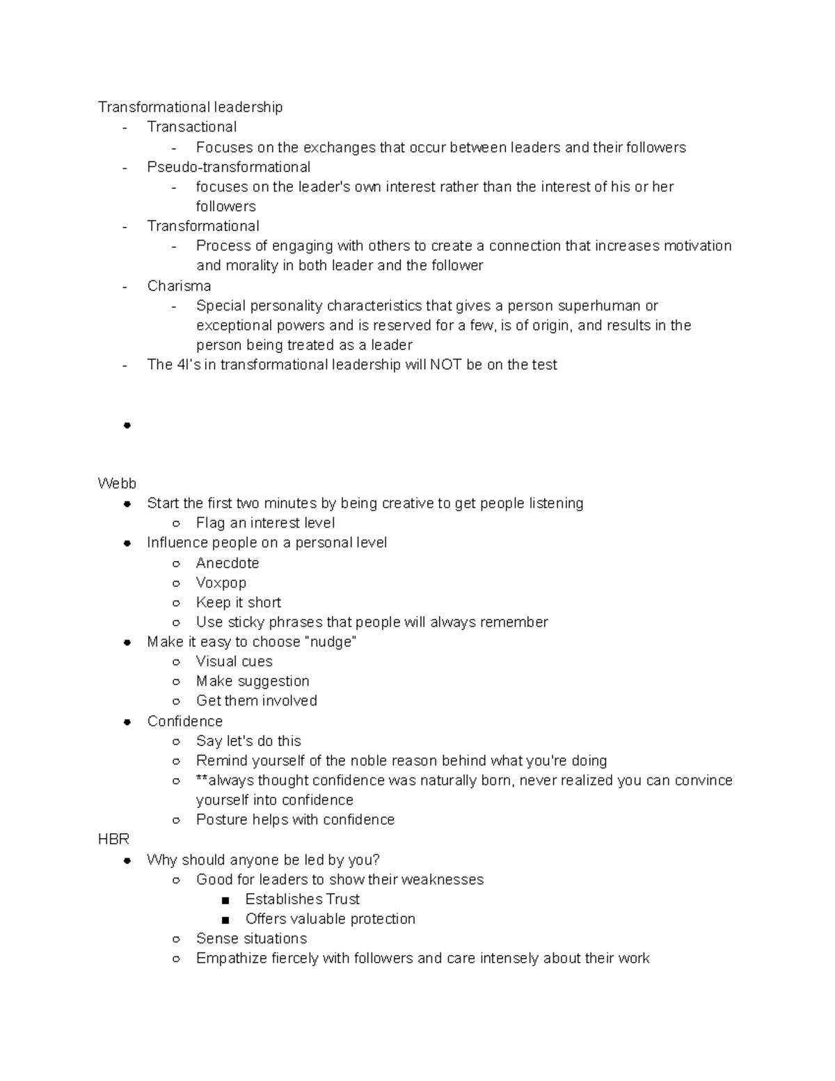 Leadership 10 7 - class notes - Transformational leadership ...