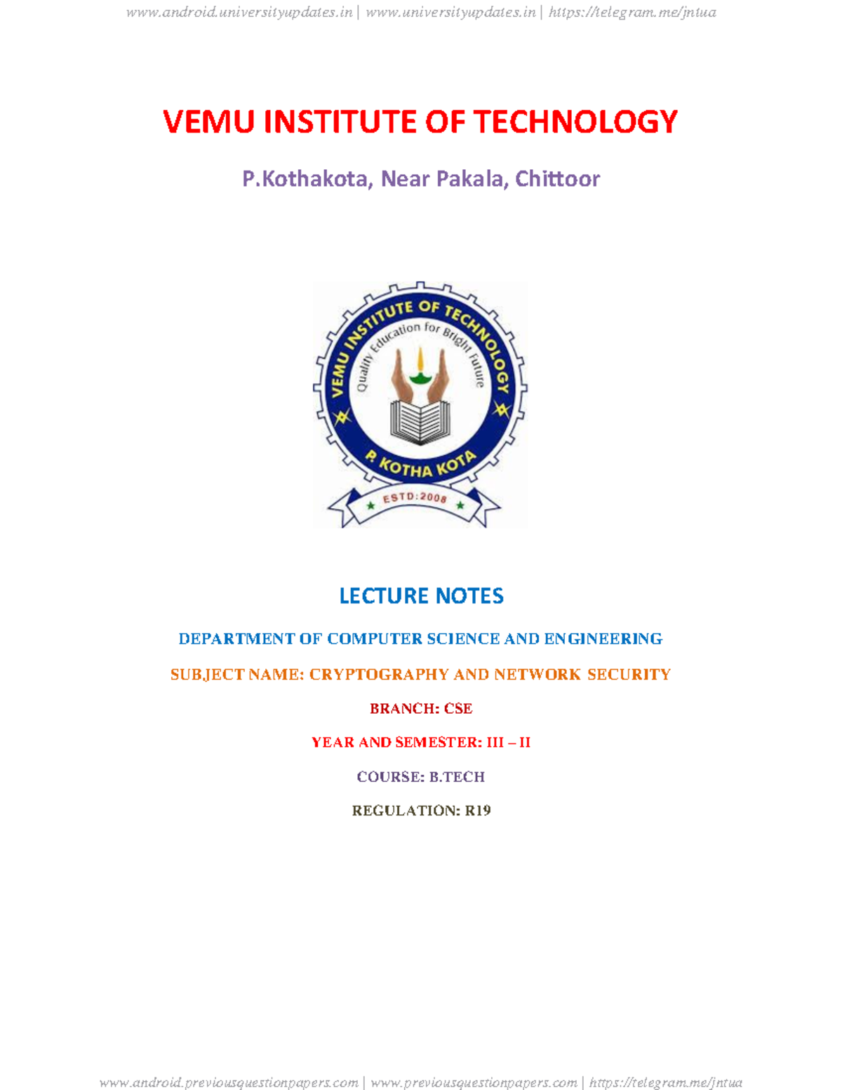 Jntua cryptography network security notes r19 vemu institute of