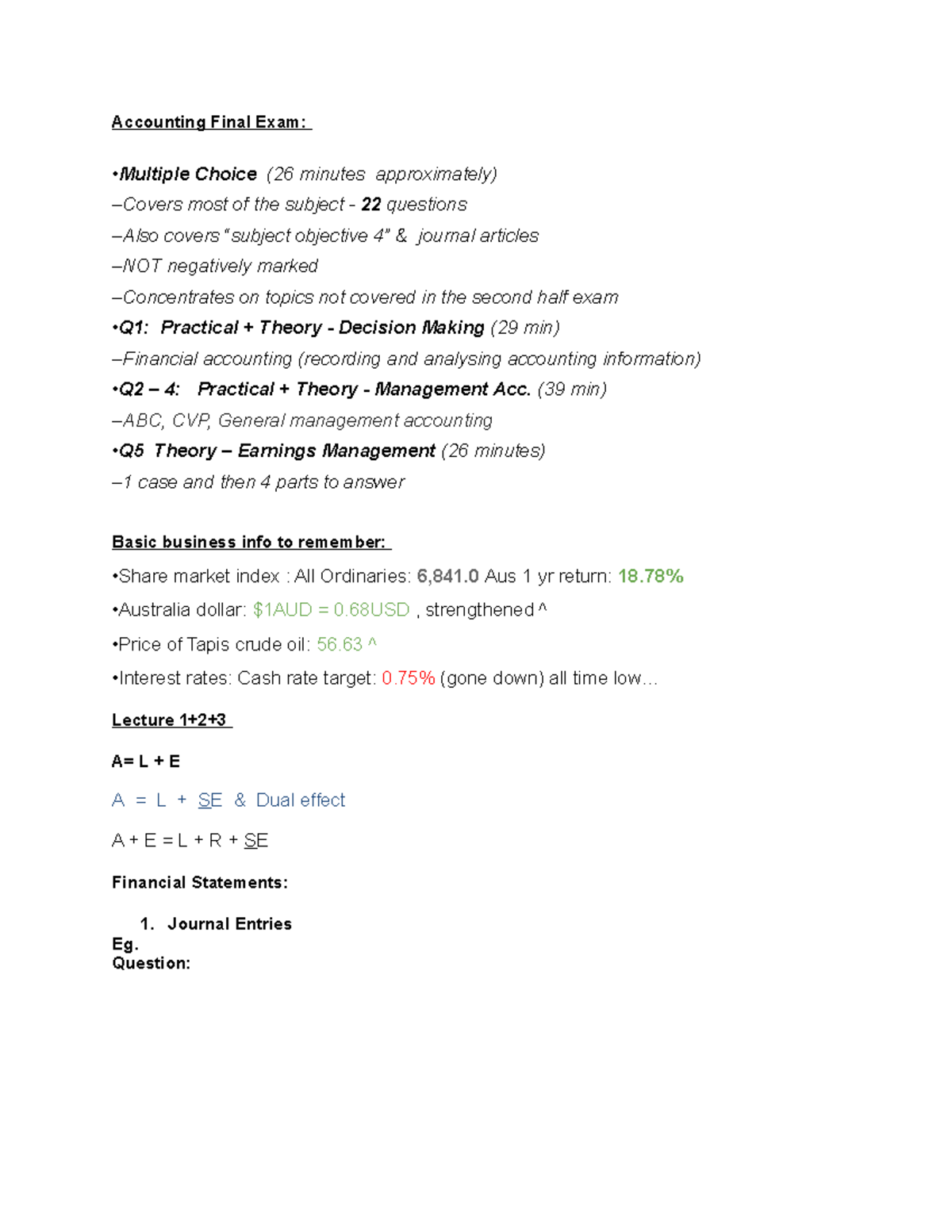 ACC A Final Exam Preparation with examples Accounting Final Exam