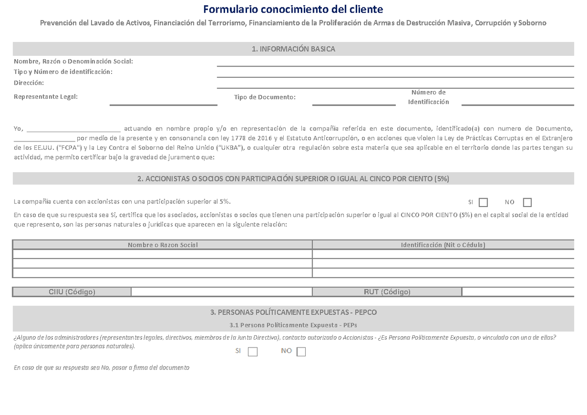 Formato Sagrilaft Esp New - Tipo De Documento: Número De Identificación ...