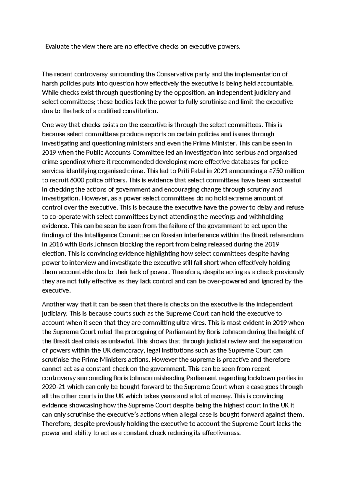 Effective check essay - Evaluate the view there are no effective checks ...