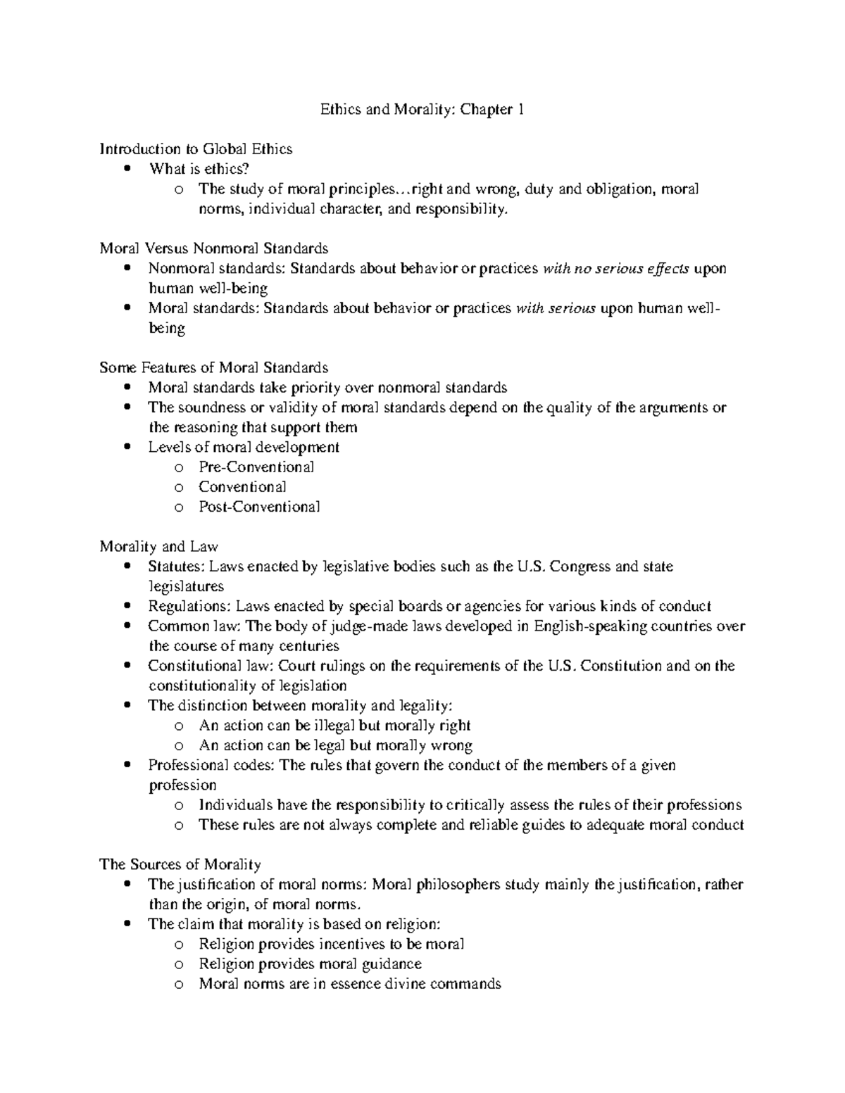 Ethics chpt 1 - Ethics and Morality: Chapter 1 Introduction to Global ...