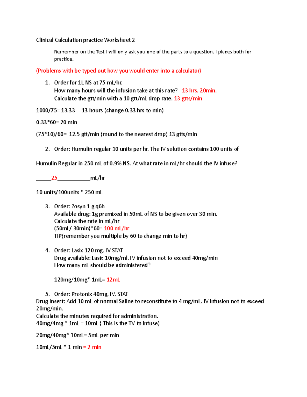 Clinical Calculation Practice 2 With Answers - Clinical Calculation ...