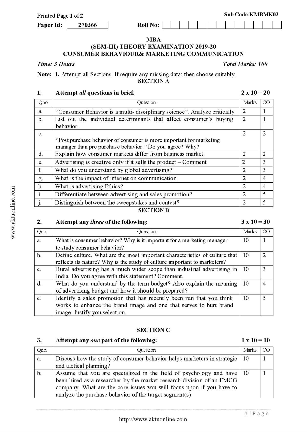 Mba 3 sem consumer behaviour and marketing communication kmbmk 02 2020 ...