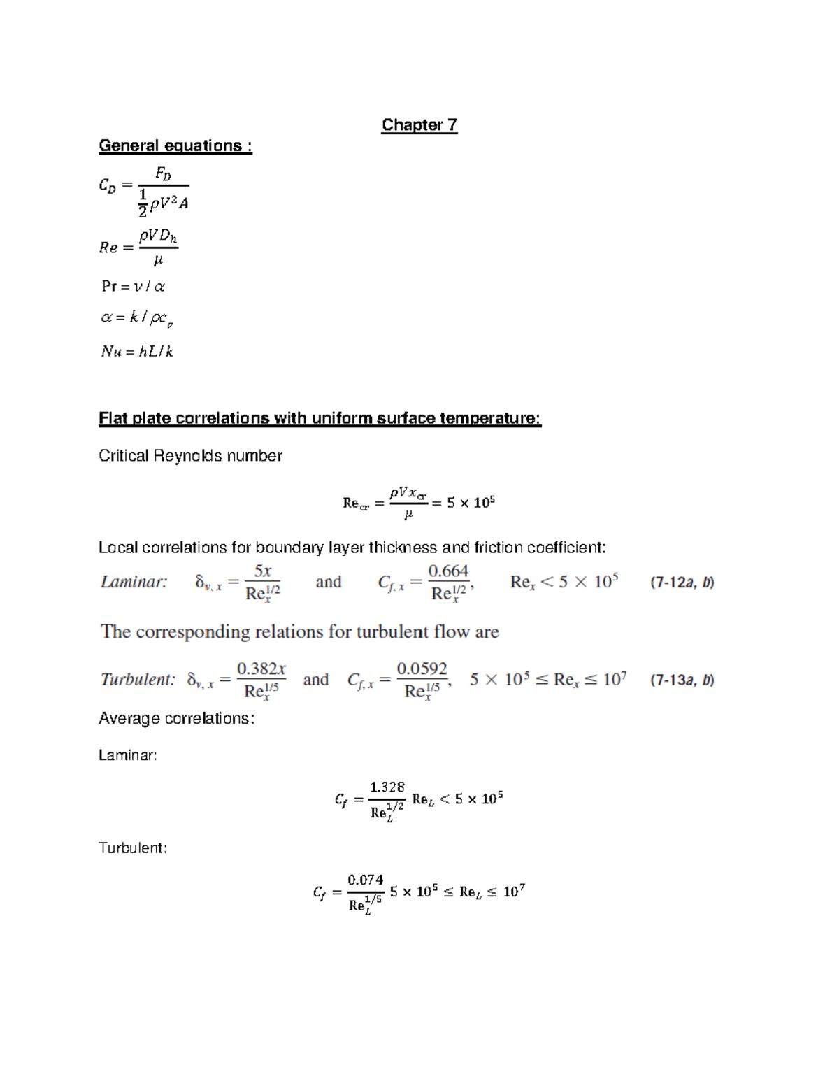 Chapter 7 correlations V 0 - Chapter 7 General equations : 𝐶𝐷 = 𝐹𝐷 1 2 ...