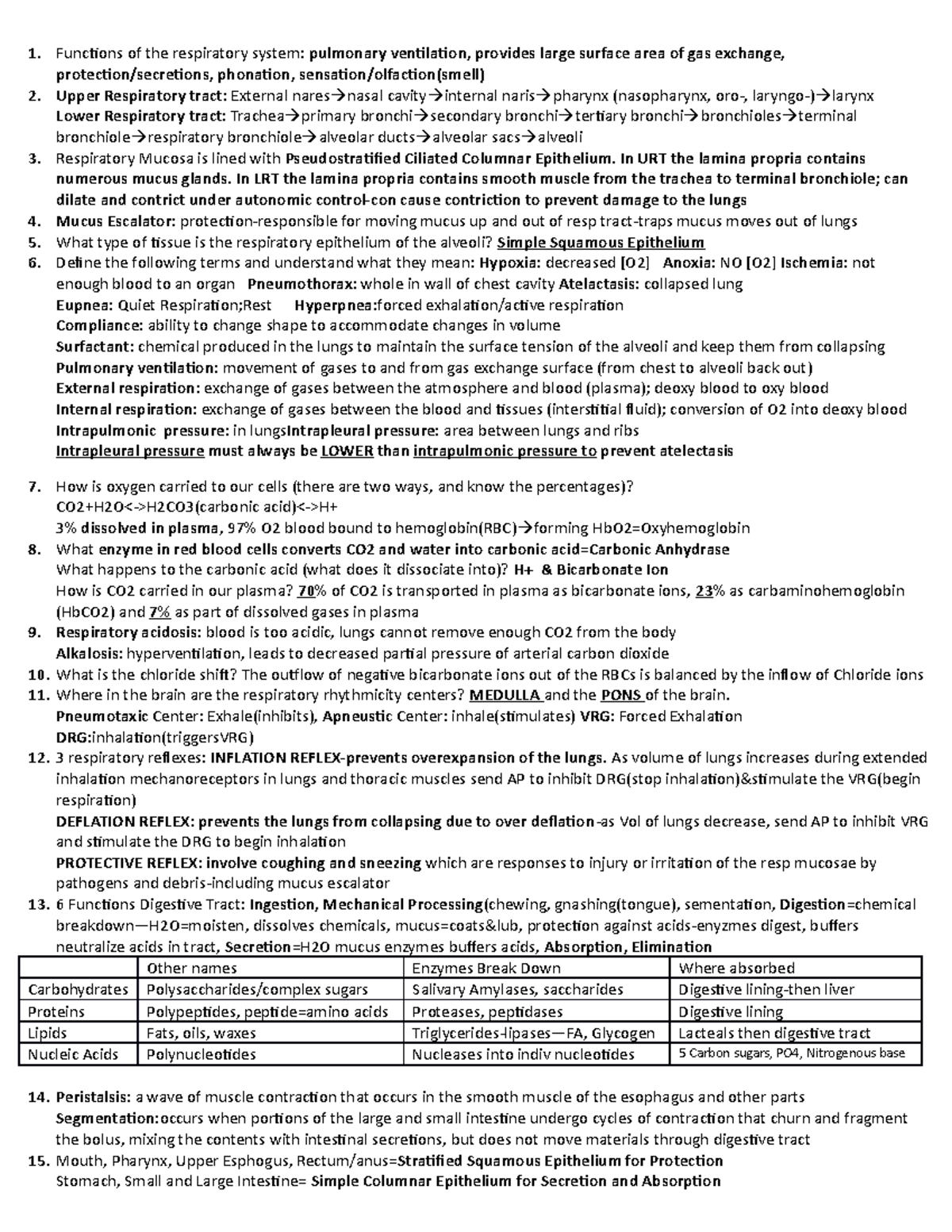 Lecture Exam 4 Review - 1. Functions Of The Respiratory System ...