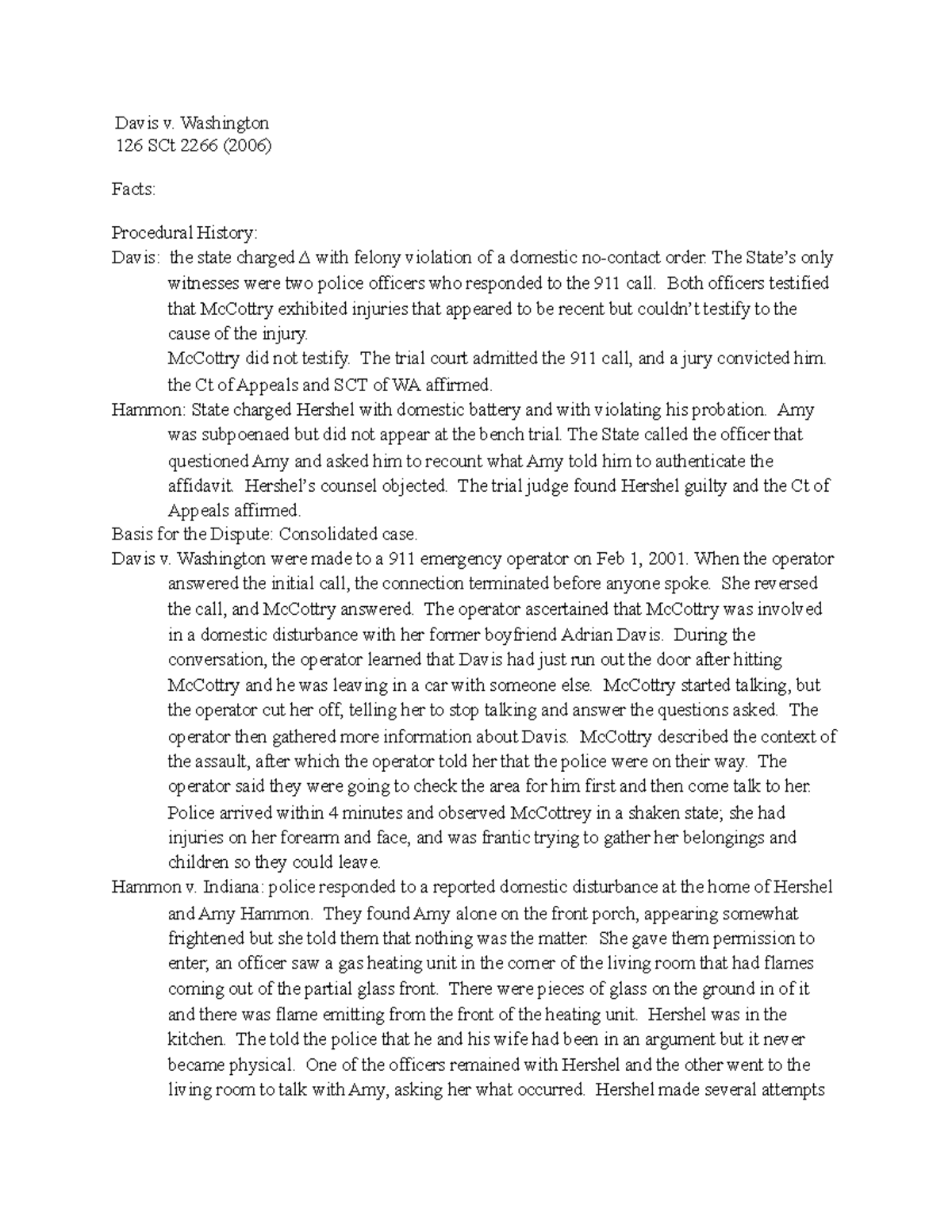 Evidence 2020 Davis v. Washington Davis v. Washington 126 SCt 2266