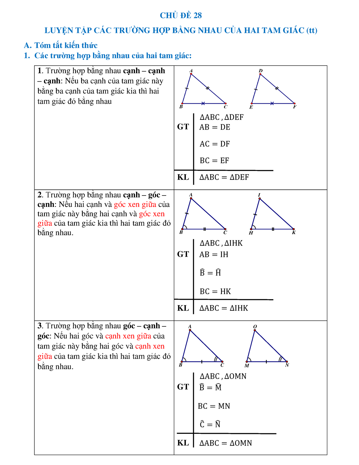 Trường hợp nào khi một cạnh và hai góc của hai tam giác bằng nhau sẽ dẫn đến sự bằng nhau của hai tam giác đó?
