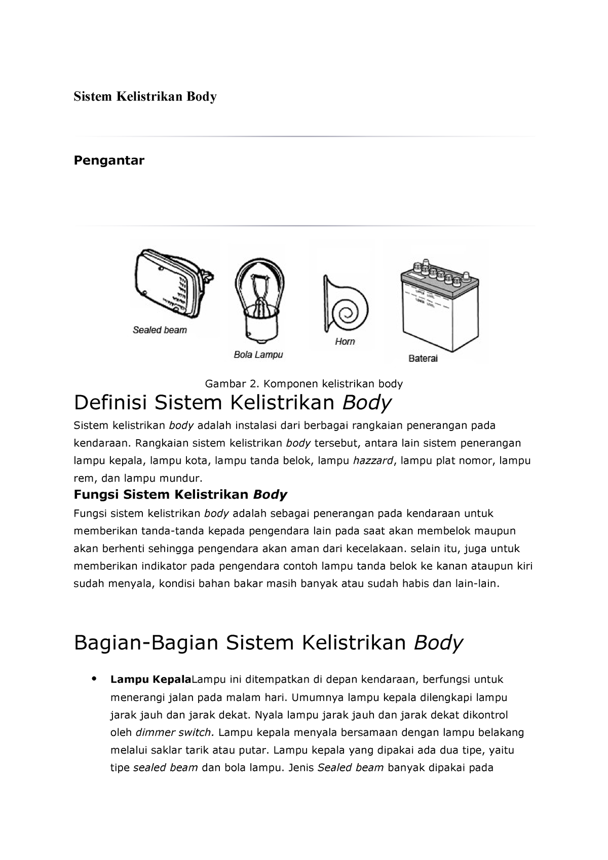 Sistem Kelistrikan Body - Sistem Kelistrikan Body Pengantar Gambar 2 ...