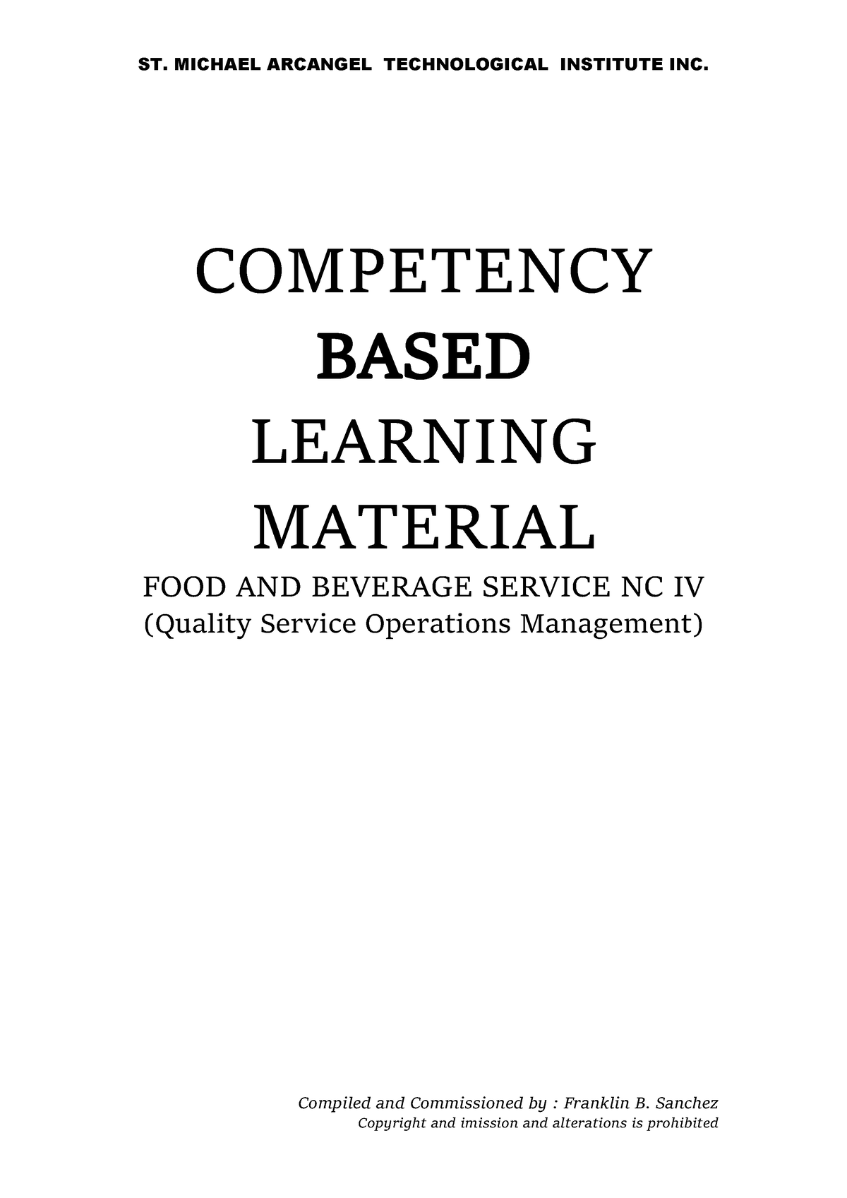 CBLM FOOD AND Beverage Services NC IV - Compiled and Commissioned by ...