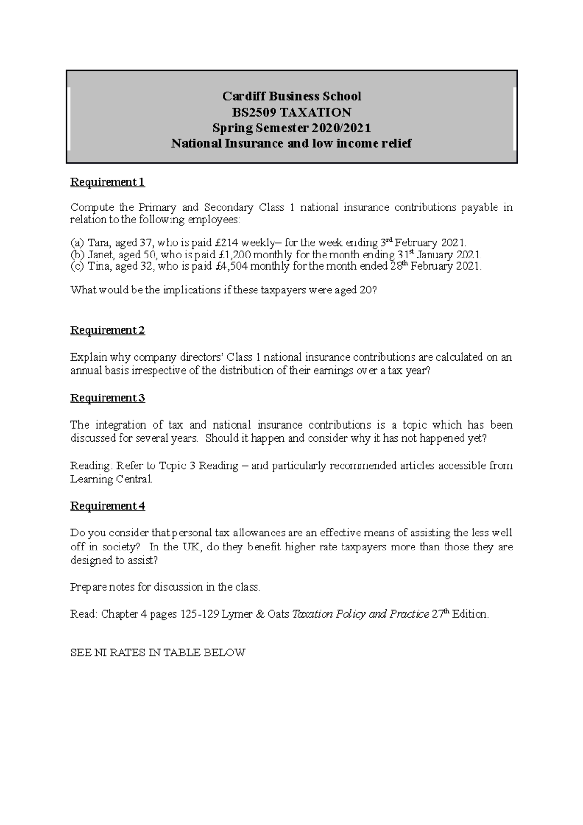Class NI Question 2020-21 - final March 2021 - Cardiff Business School ...