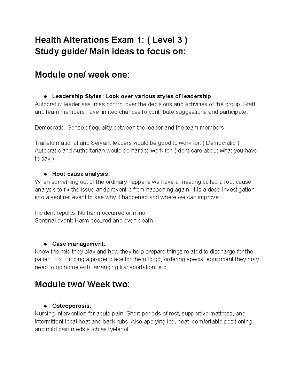 Health Alterations study guide 1 Health Alterations Exam 1 ( Level 3