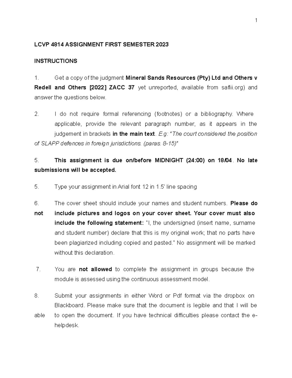 THE Assignment AS Posted ON BB - 1 LCVP 4814 ASSIGNMENT FIRST SEMESTER ...