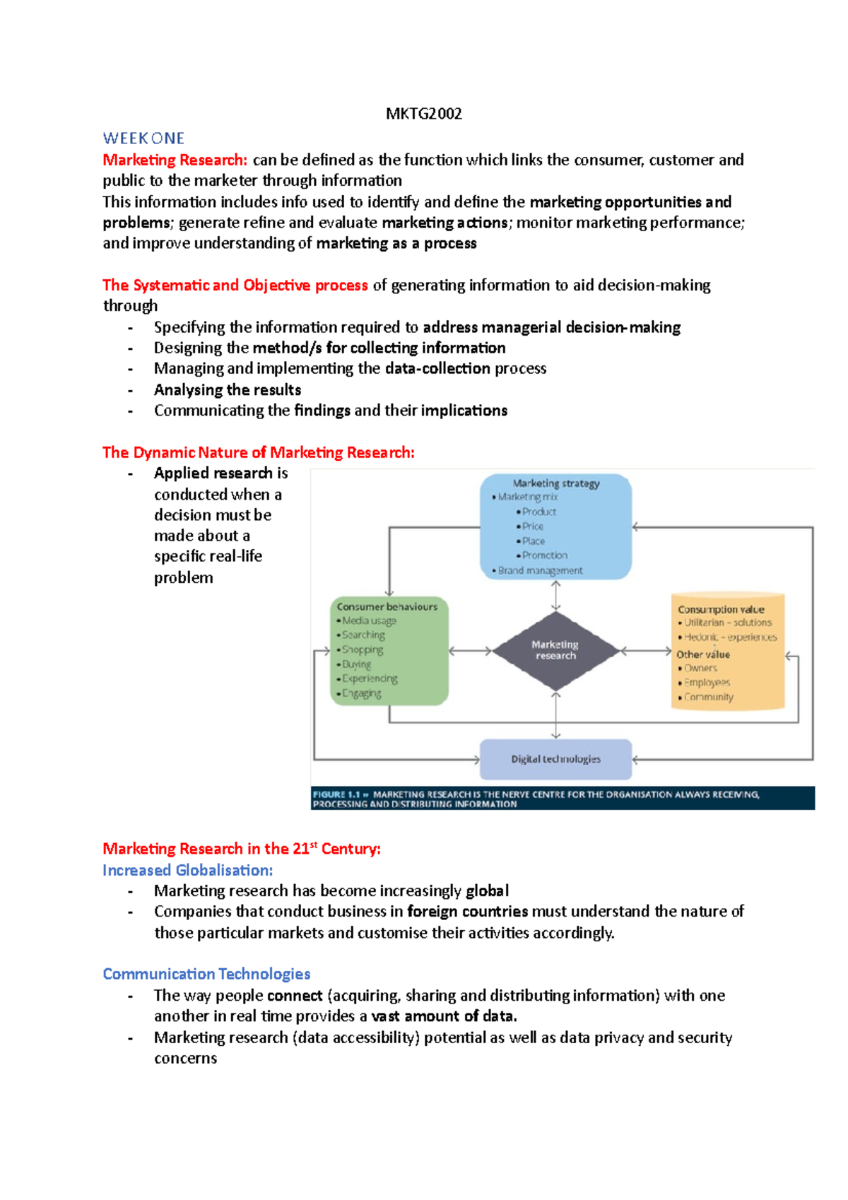 MKTG2002 Week 1 and 2 - MKTG WEEK ONE Marketing Research: can be ...