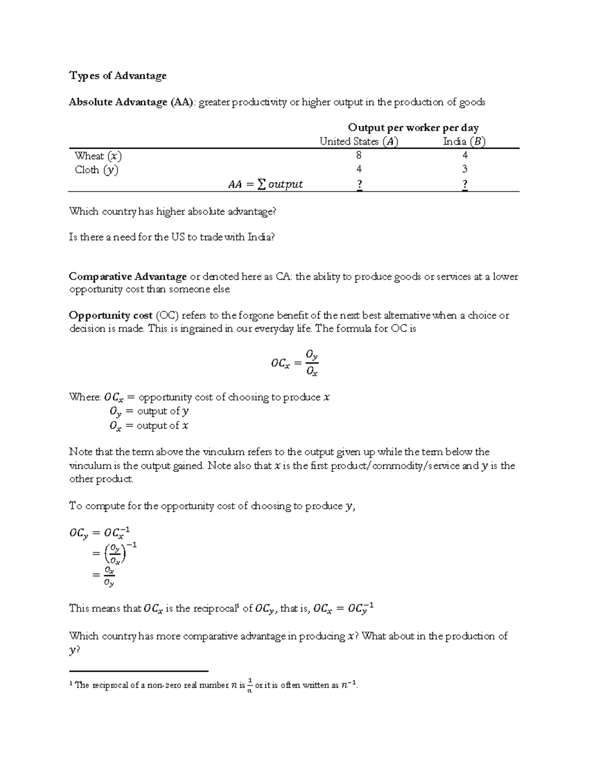 Basis of International Trade - Types of Advantage Absolute Advantage ...
