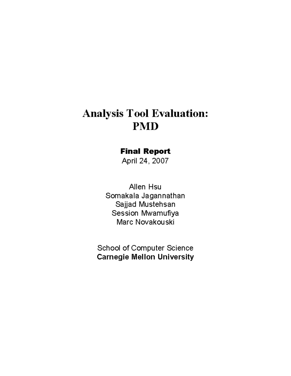 Hsu-pmd-07 - material - Analysis Tool Evaluation: PMD Final Report ...