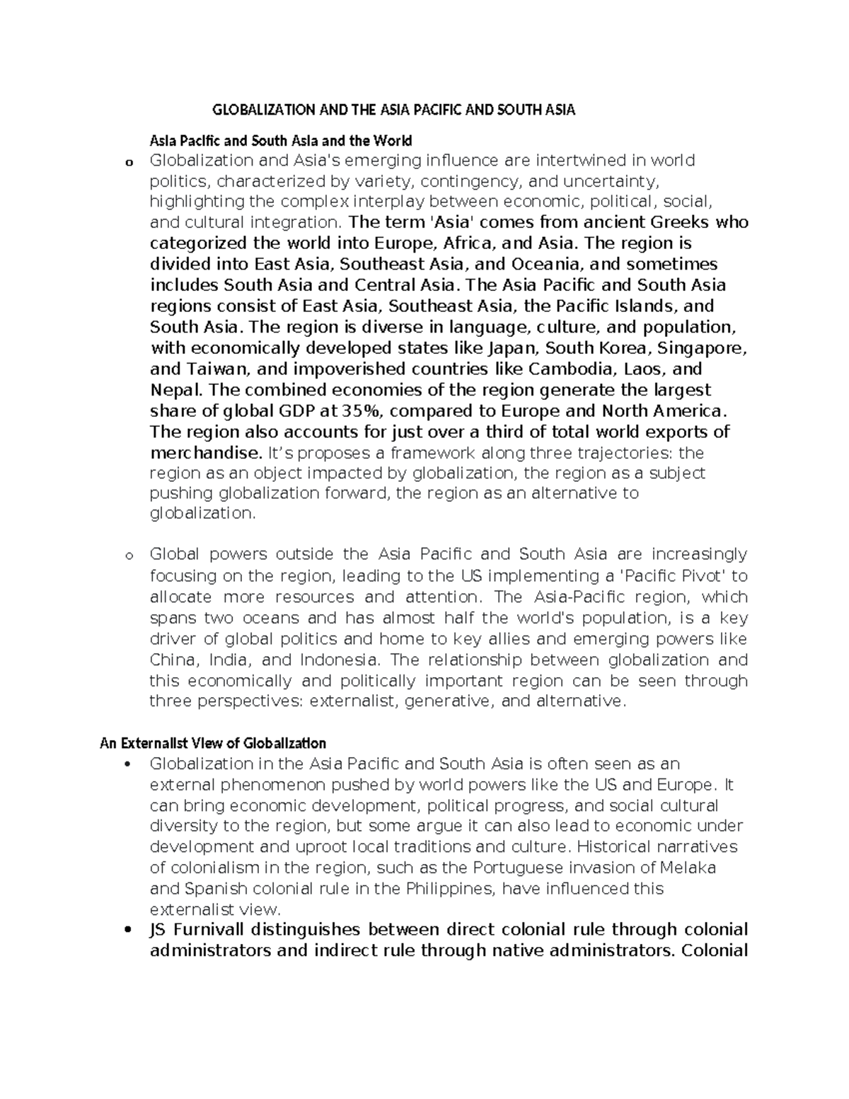 global conflict - GLOBALIZATION AND THE ASIA PACIFIC AND SOUTH ASIA ...