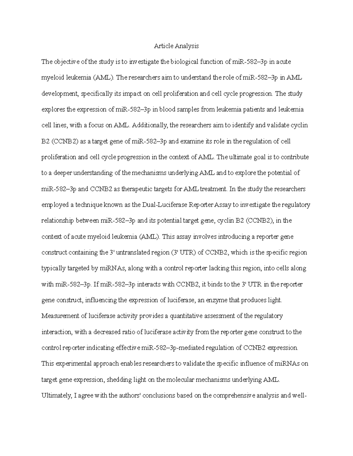 Article Analysis - Article Analysis The objective of the study is to ...