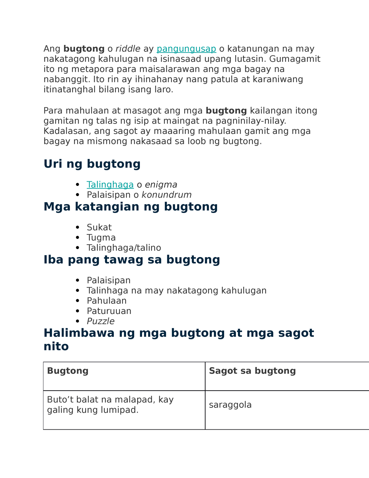 Bugtonh Bugtong Ang Bugtong O Riddle Ay Pangungusap O Katanungan Na May Nakatagong Kahulugan 0739