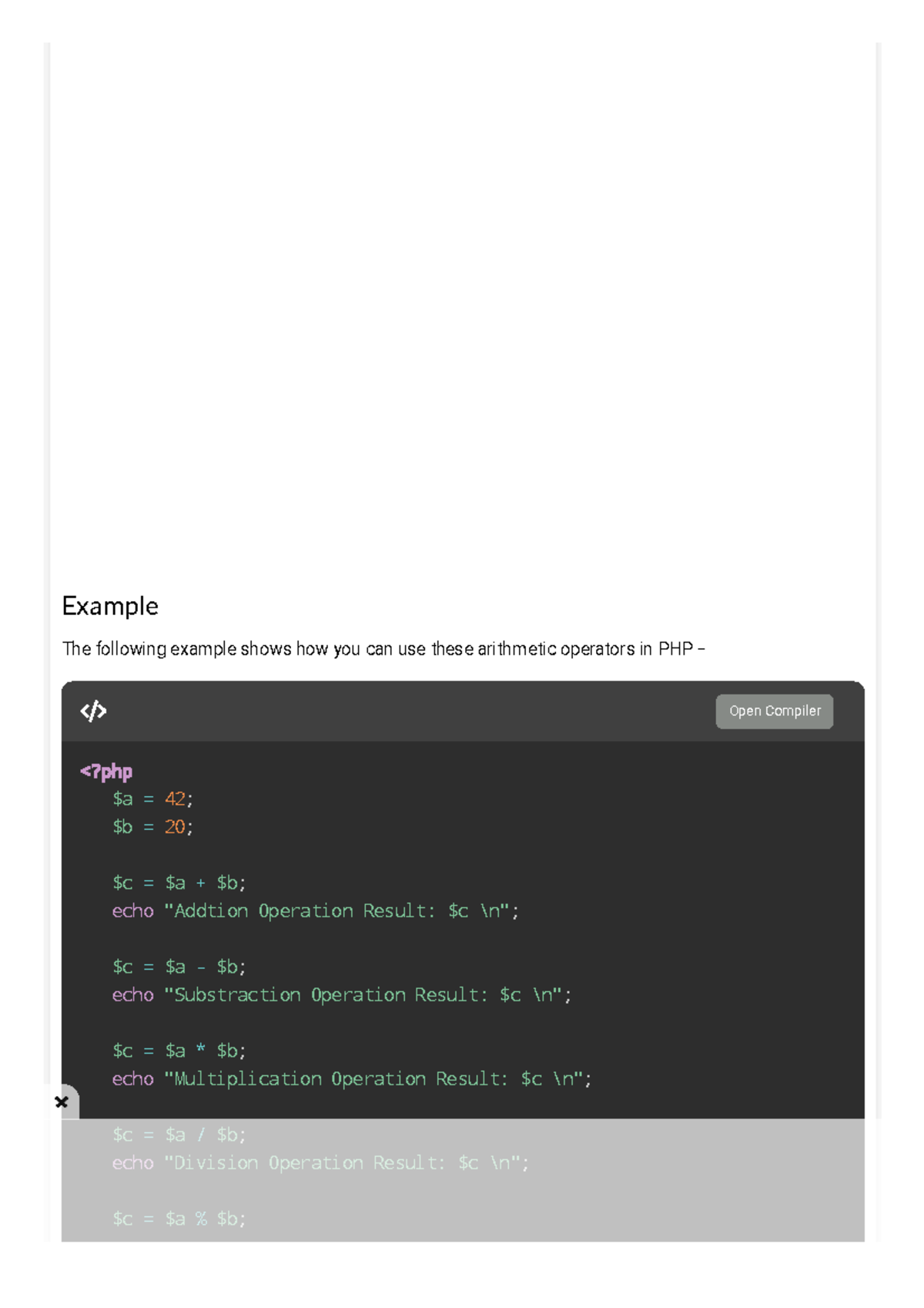 PHP - Arithmetic Operators Examples - B.tech IT - Example The following ...