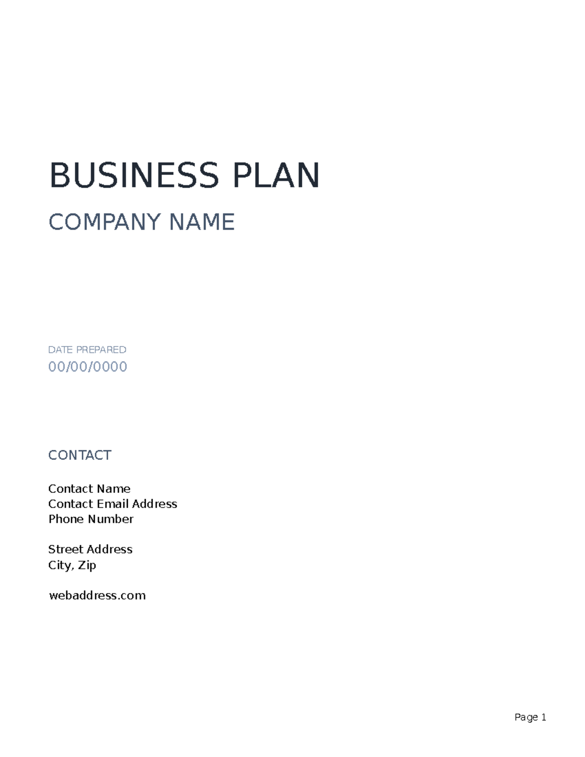 Business-PLAN- Template - BUSINESS PLAN COMPANY NAME DATE PREPARED 00 ...