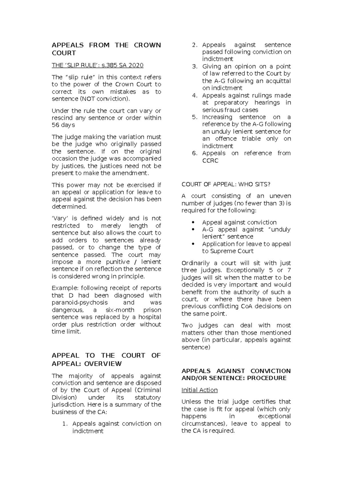 Appeals FROM THE Crown Court cheatsheet APPEALS FROM THE CROWN COURT