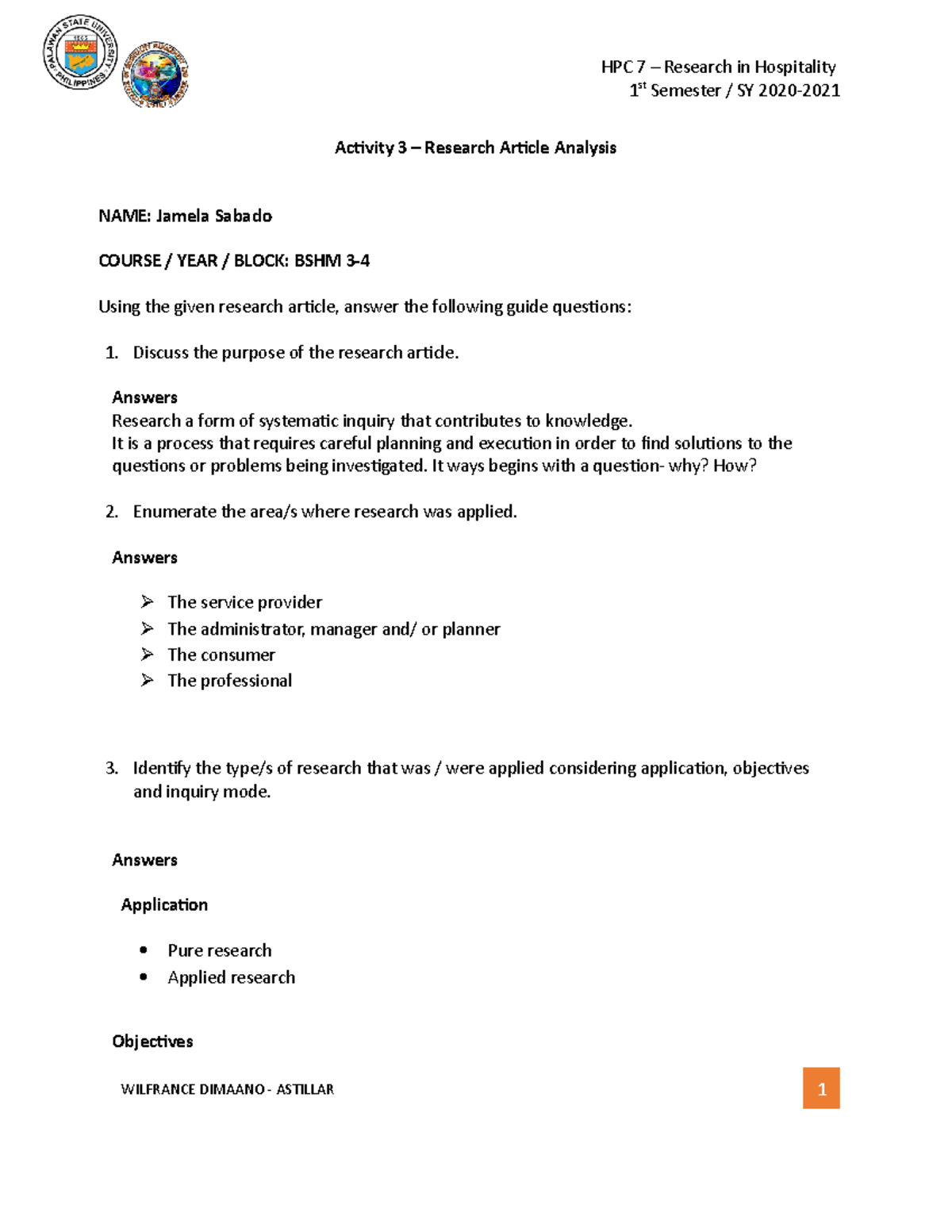 4 Research Article Analysis. - HPC 7 – Research in Hospitality 1 st ...