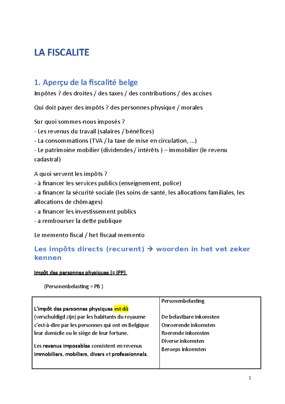 La-Fiscalité - La Fiscalité - AF3 - LA FISCALITE 1. Aperçu De La ...