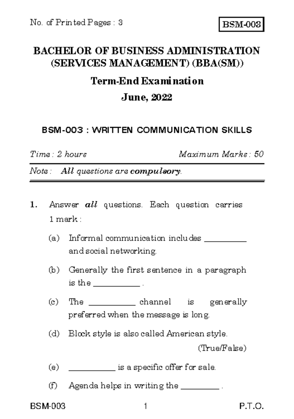 MGM Theroy - BSM-003 1 P.T. BSM- BACHELOR OF BUSINESS ADMINISTRATION ...