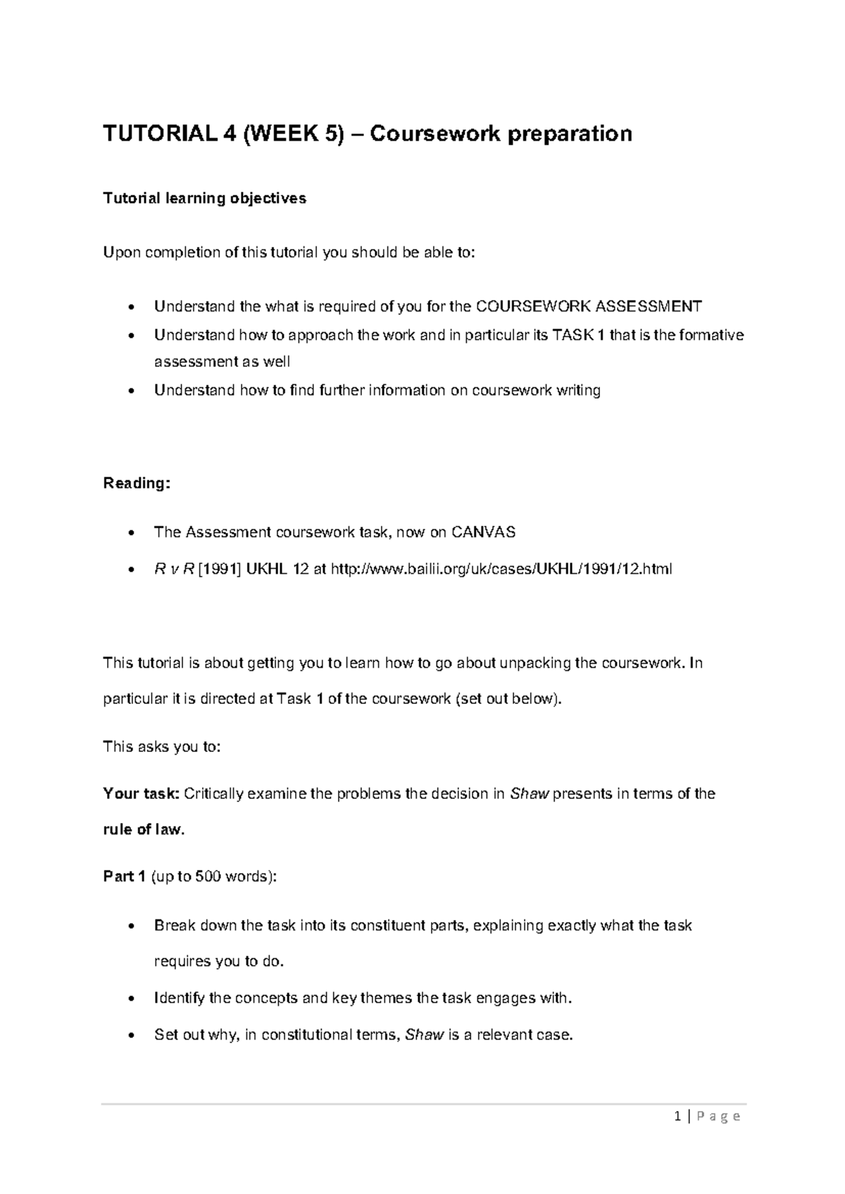 Tutorial 4 - Parliament (1) - 1 | Page TUTORIAL 4 (WEEK 5) – Coursework ...